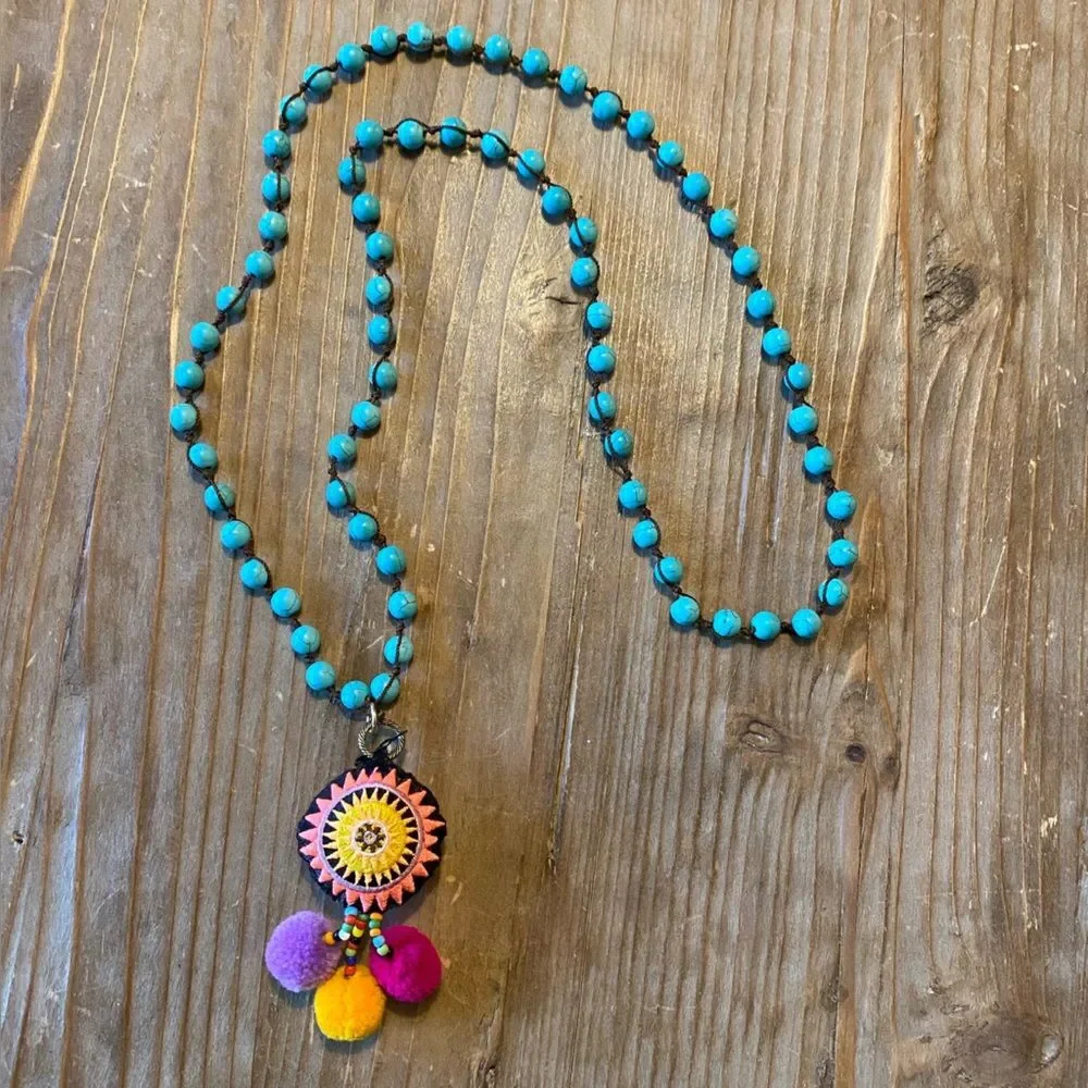 Turquoise Colored Beaded Long Necklace